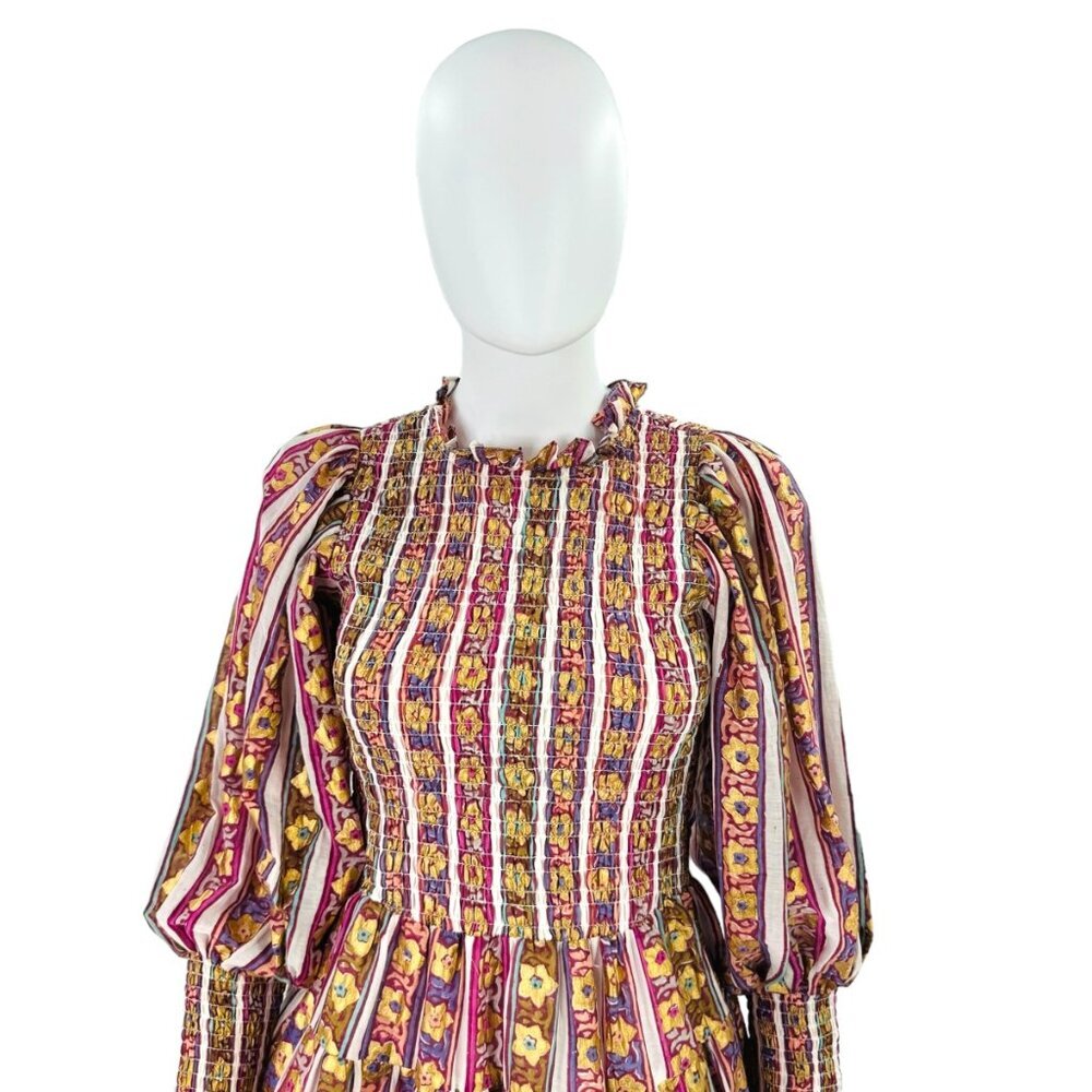Oliphant NEW Petal Smocked Flirty 3/4 Sleeve Smocked Floral Mini Dress Size S - Picture 7 of 9